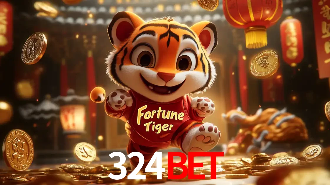 O alegre personagem do Fortune Tiger correndo sobre um caminho de moedas de ouro, simbolizando os grandes prêmios e a diversão do popular jogo de slot do 324BET.